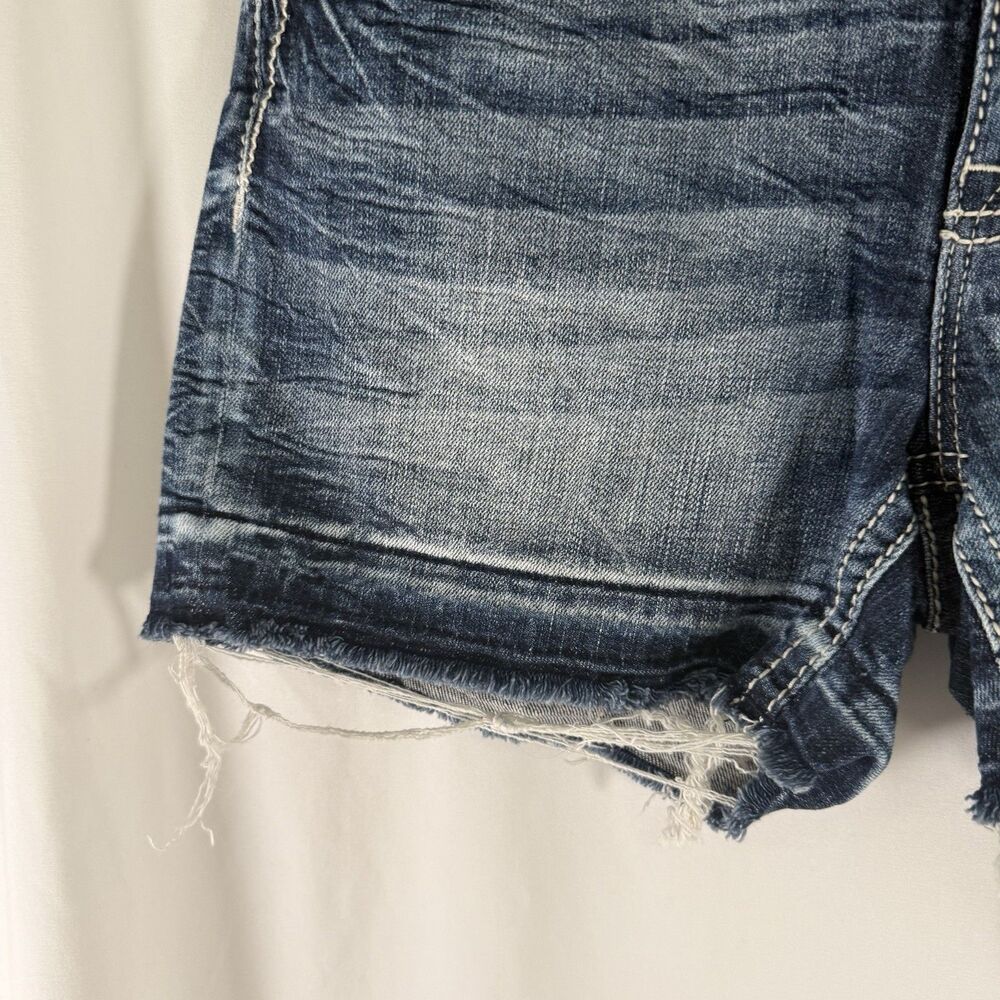 Miss Me Jean Curvy Shorts Women's 30 Dark Wash Cut Off Whiskered 4.5" Inseam - Picture 5 of 10